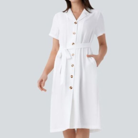 Halara White Button Up Side Pocket Midi Dress Size Large READ READ READ - Picture 8 of 9